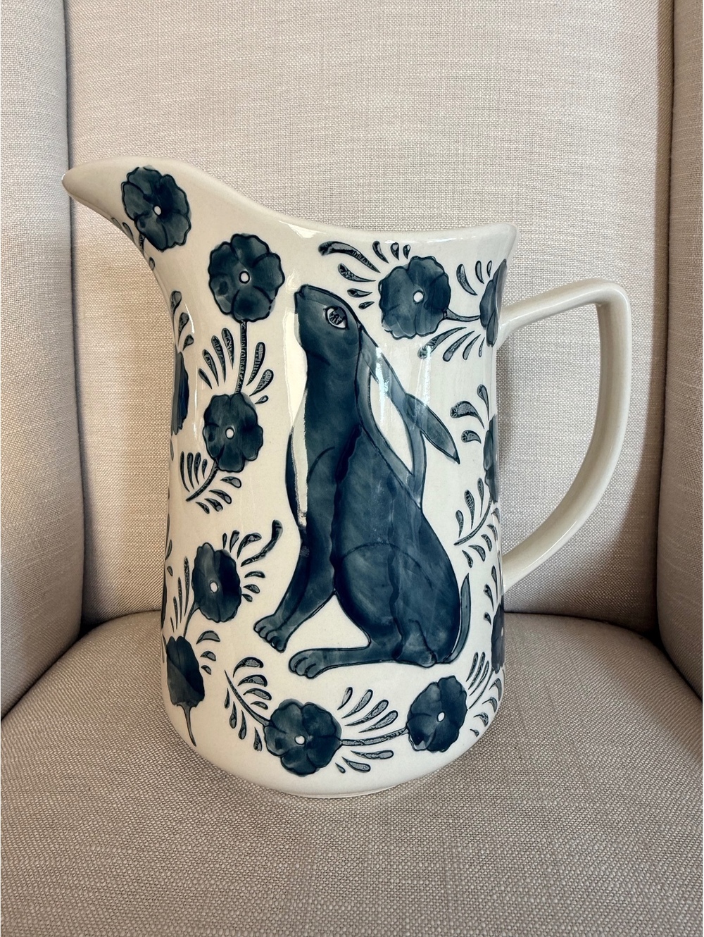 Blue and White Rabbit Ceramic Pitcher